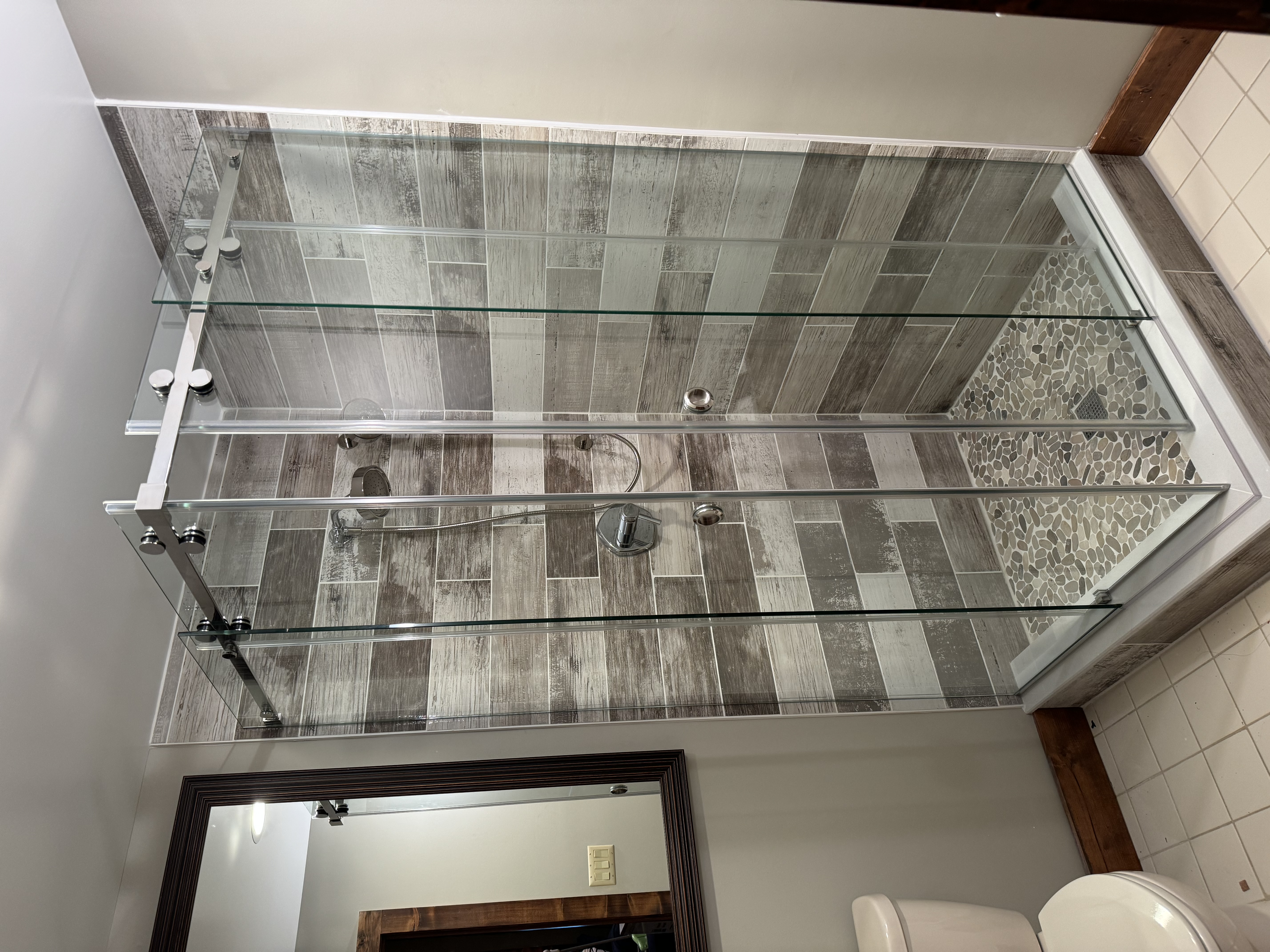 Corner Sliding Door shower door installation in Williamsburg Brooklyn