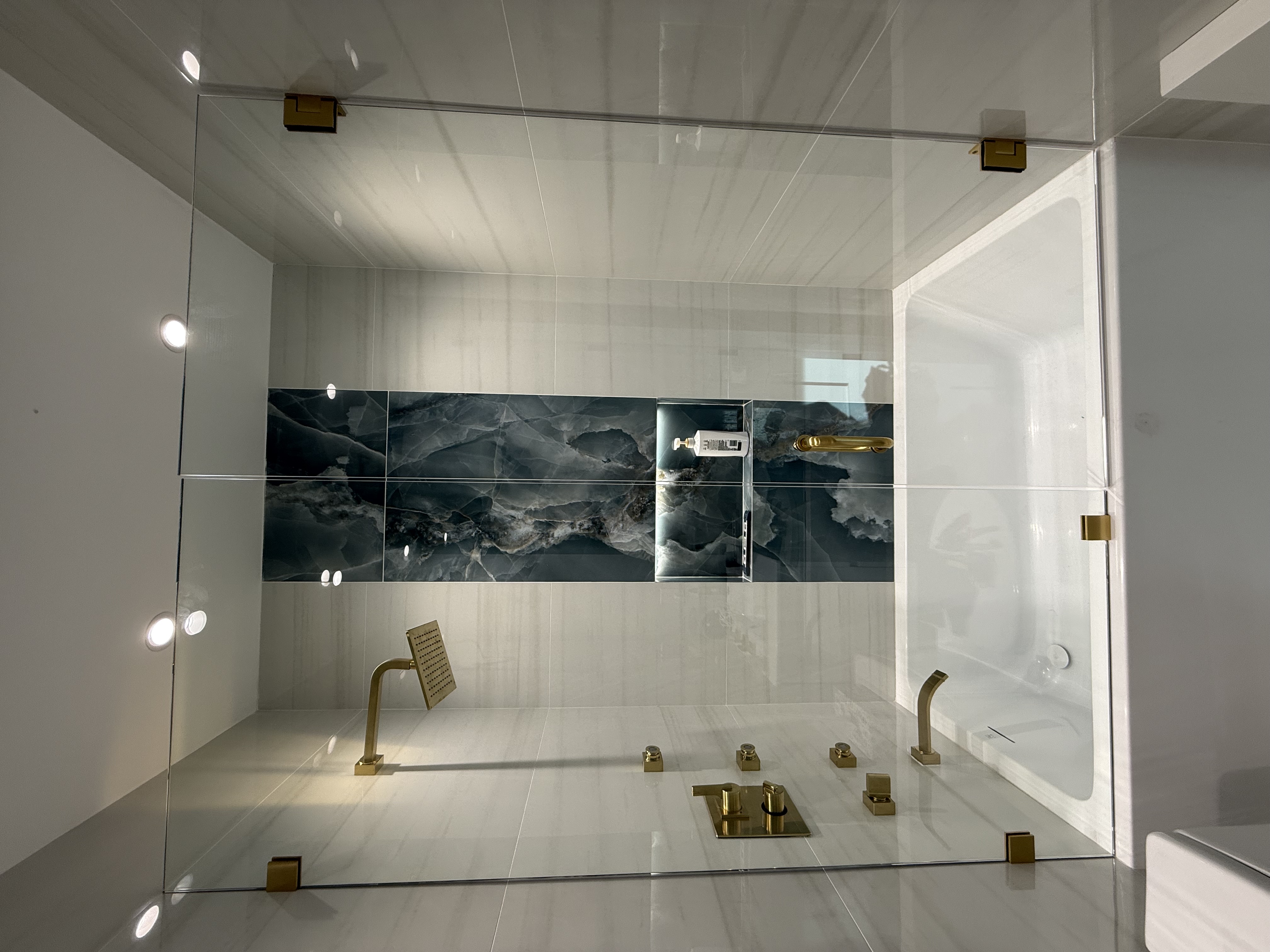 Door + Panel shower door installation in Williamsburg Brooklyn