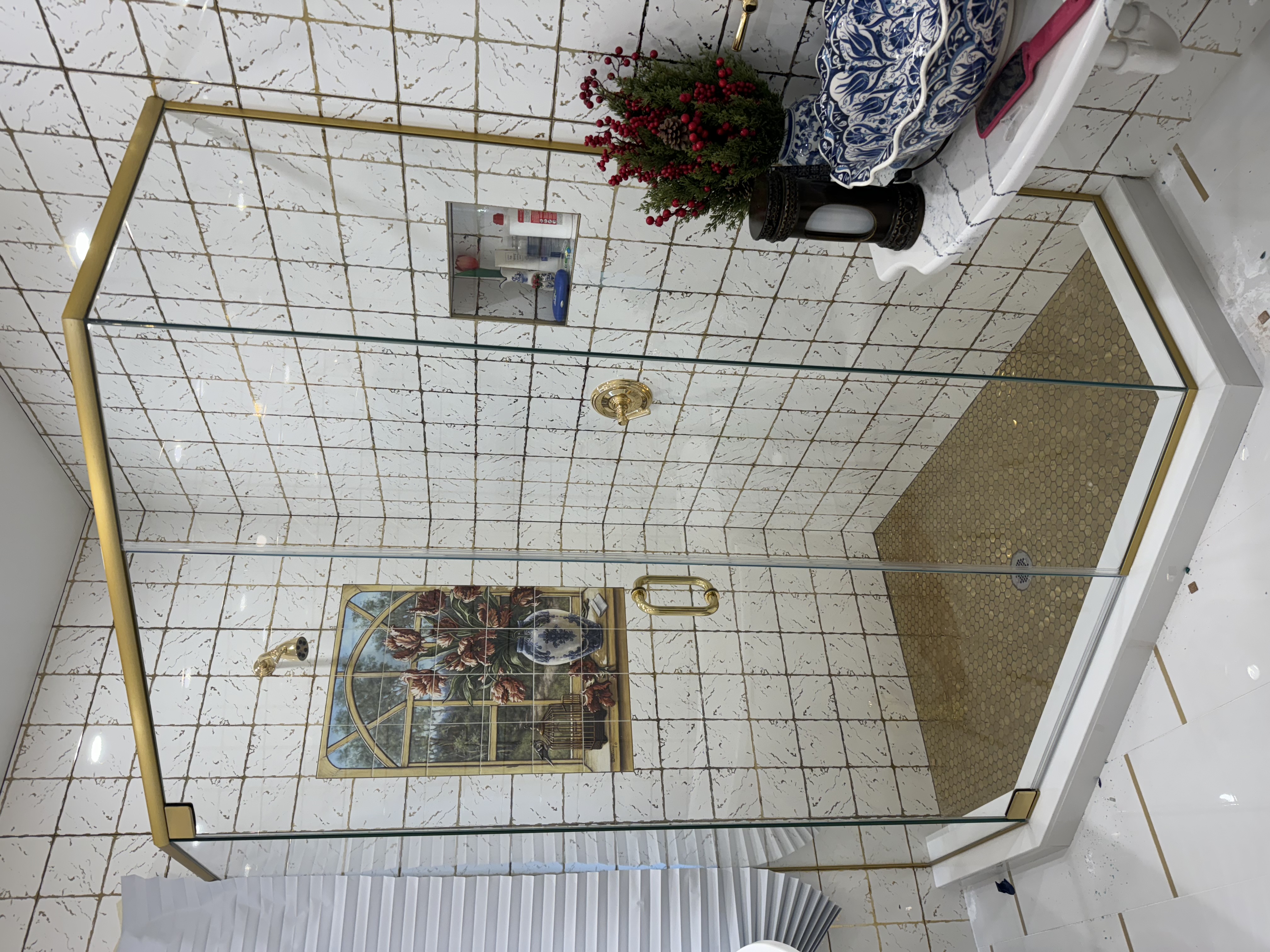 Neo-Angle shower door installation in Williamsburg Brooklyn