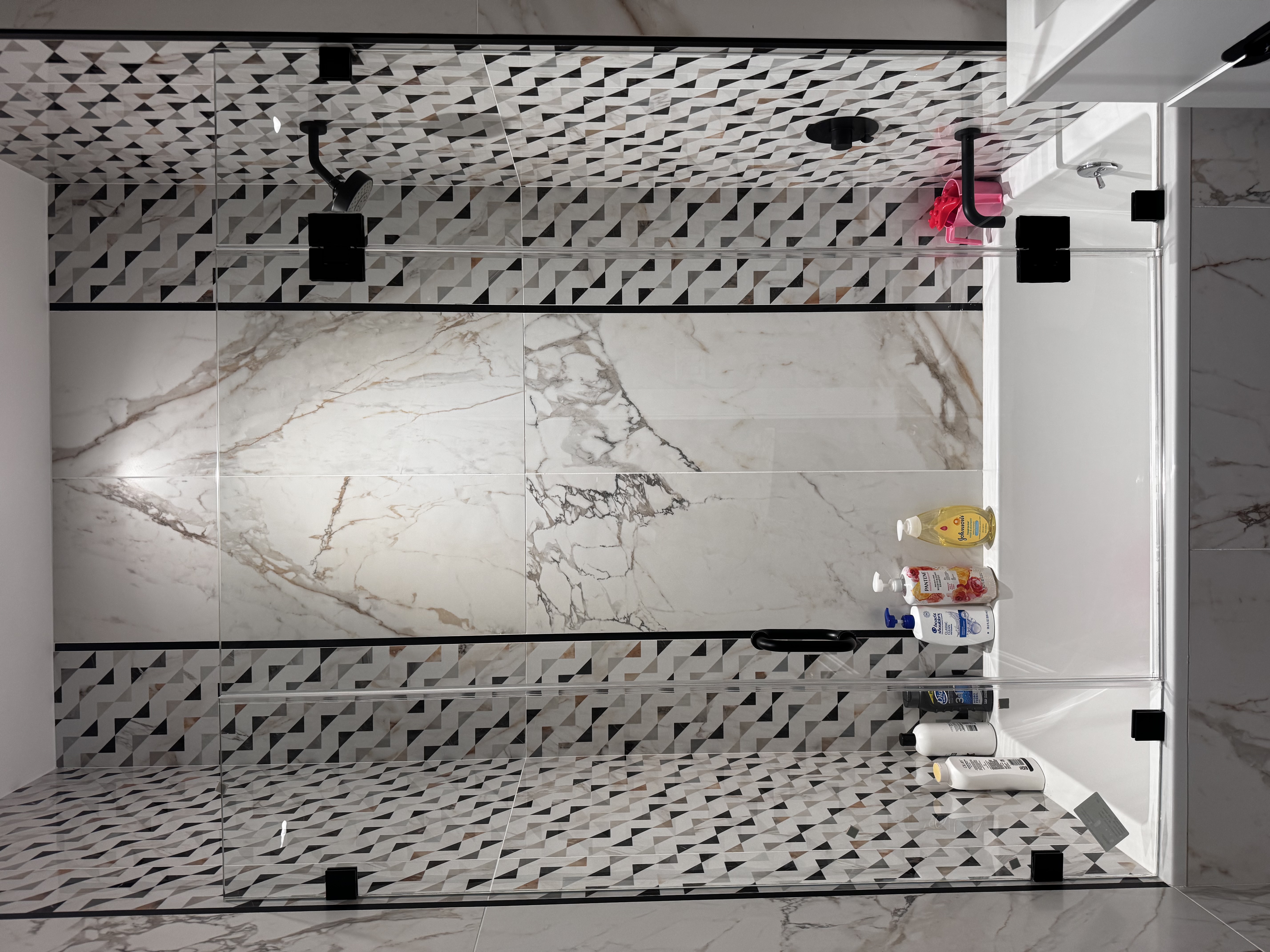 Panel + Door + Panel shower door installation in Williamsburg Brooklyn